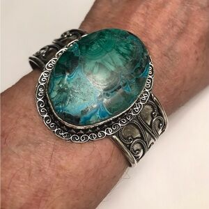 Azulite Stamped 925 Sterling Silver Cuff Bracelet